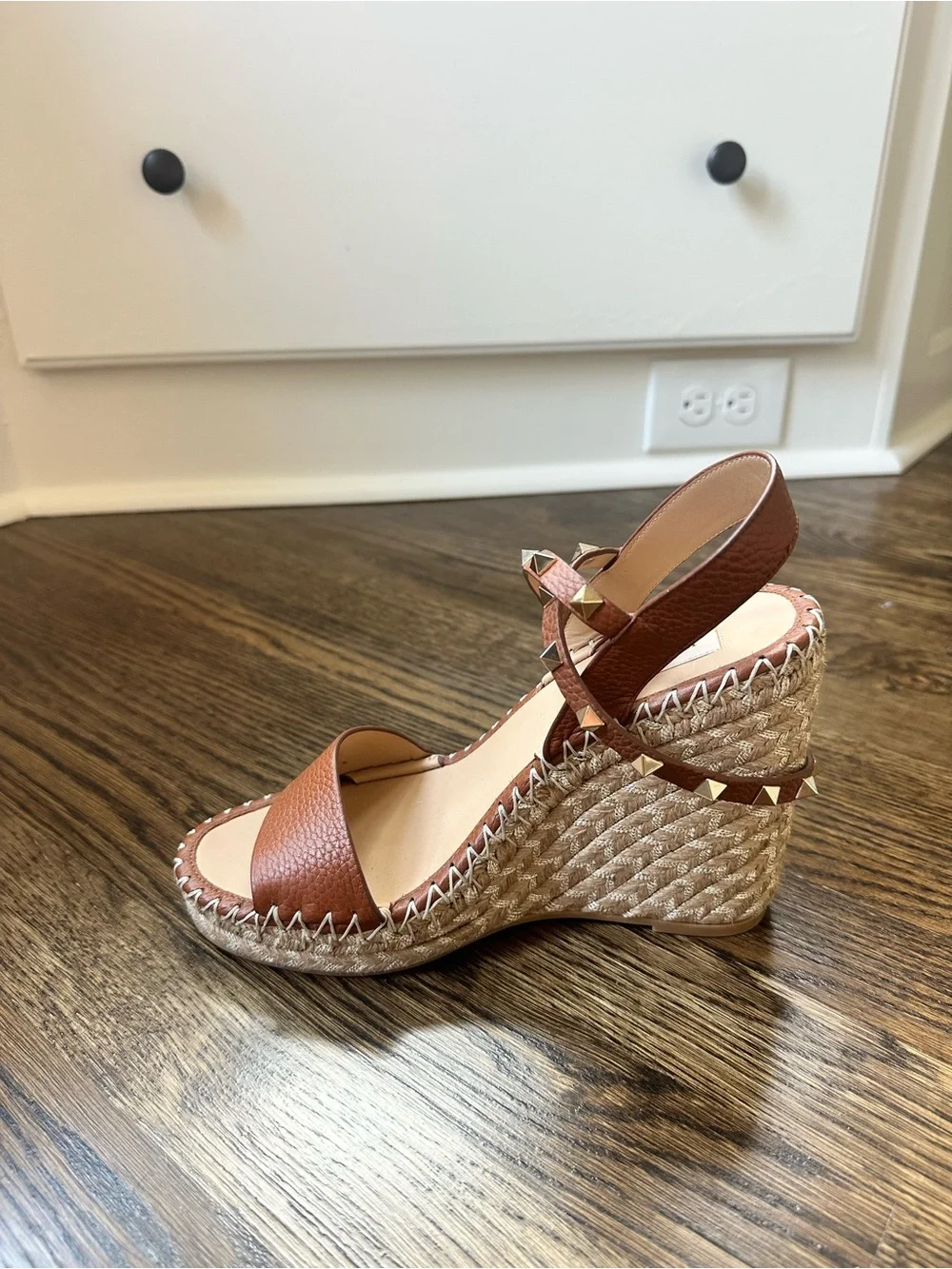 Valentino Garavani Rockstud Espadrille Wedge Sandals, size 39